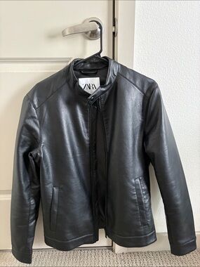 ZARA Black Faux Leather Bomber Jacket